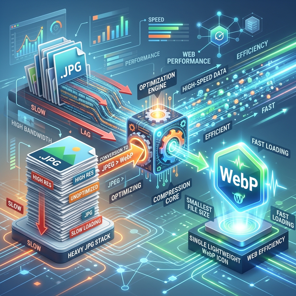 Ilustración de conversión a WebP ligero